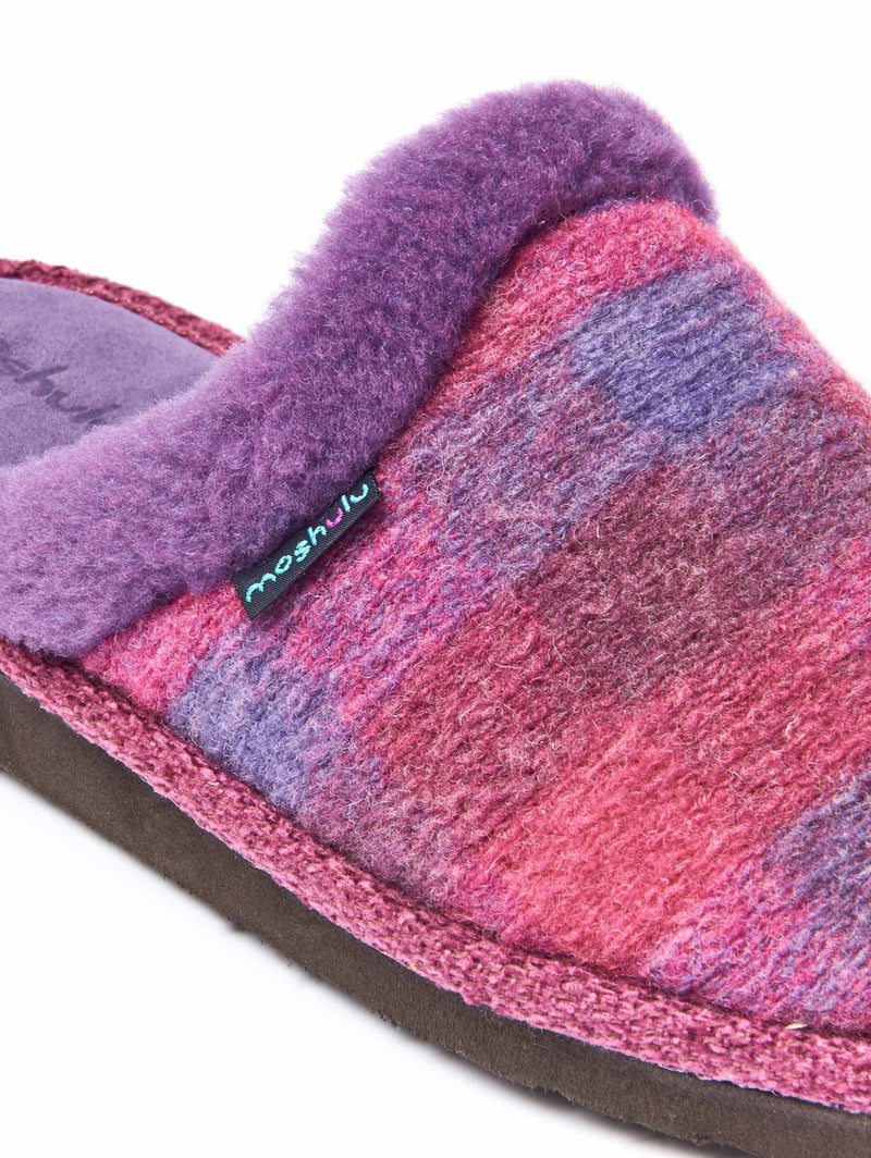 Purple felted plaid mule slippers - RENFREW PLUM PLAID