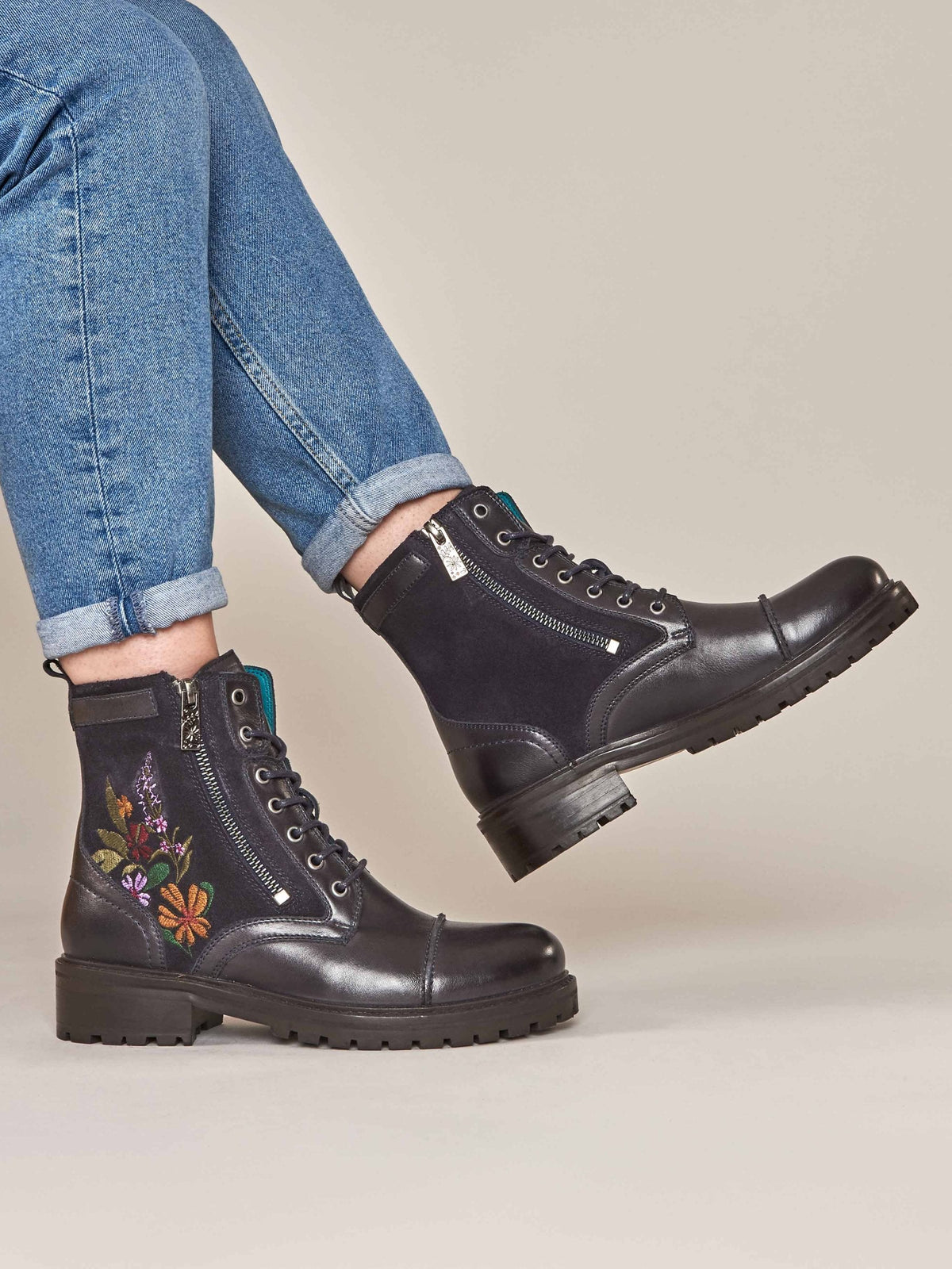 Blue embroidered biker boot - BARDSEY 2 FLORAL INDIGO