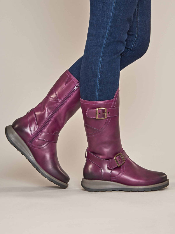 Purple wedge mid-length leather boots - NIGHTJAR PLUM