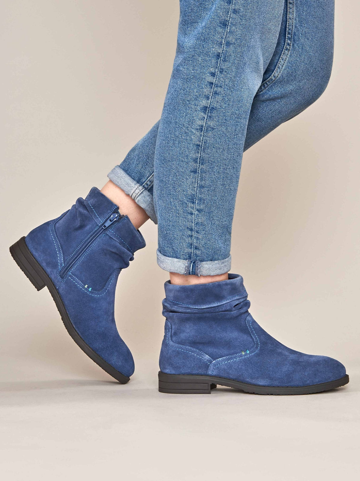 Blue ruched suede pixie ankle boots - PIPISTRELLE 3 NAUTICAL BLUE
