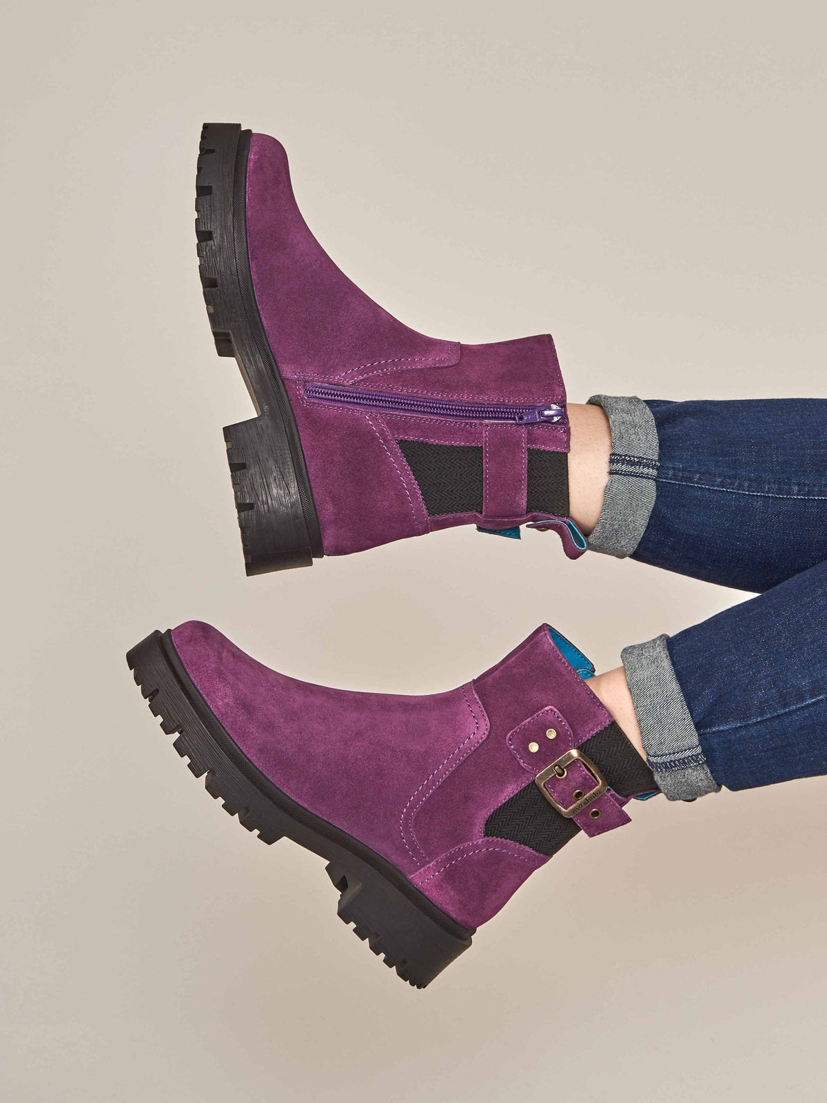 Purple chunky biker boot - SEAMOUNT PLUM SUEDE