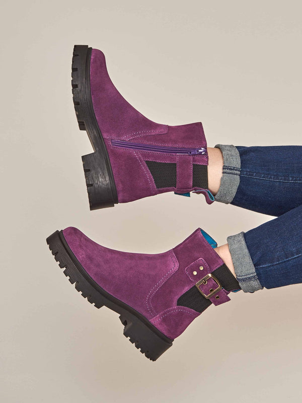 Purple chunky biker boot - SEAMOUNT PLUM SUEDE
