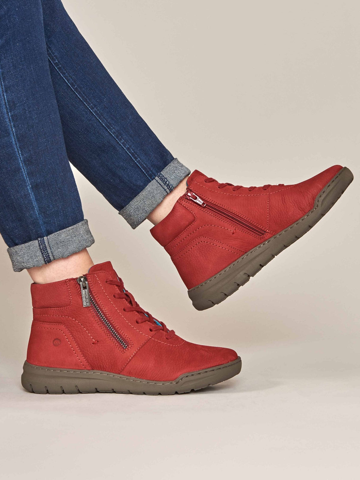 Red adjustable ankle boot - SONJA 2 RED NUBUCK