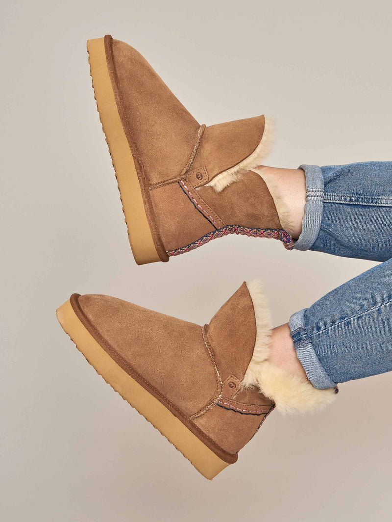 Brown sheepskin chunky bootie slipper - WATTLE 2 TAN