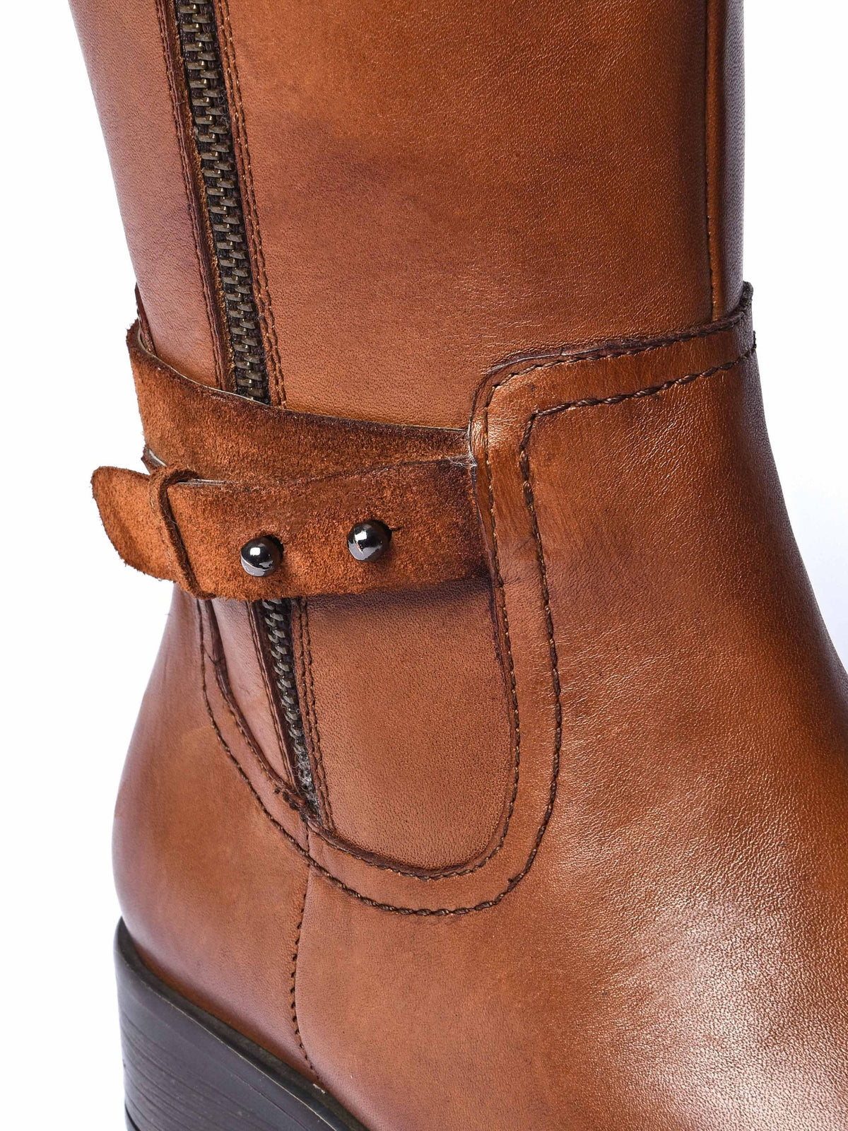 Brown tall leather riding boot - FREJA TAN