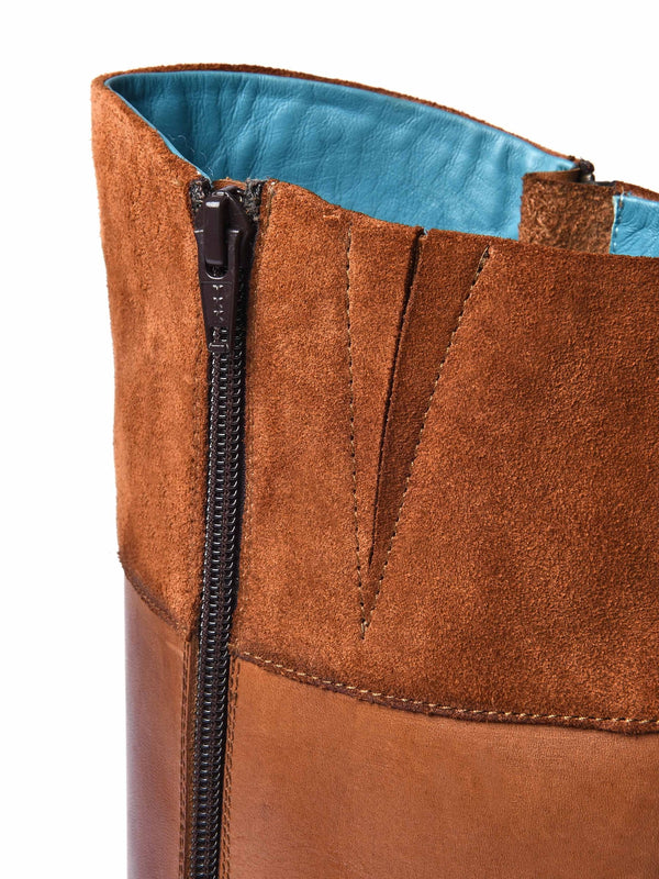 Brown tall leather riding boot - FREJA TAN