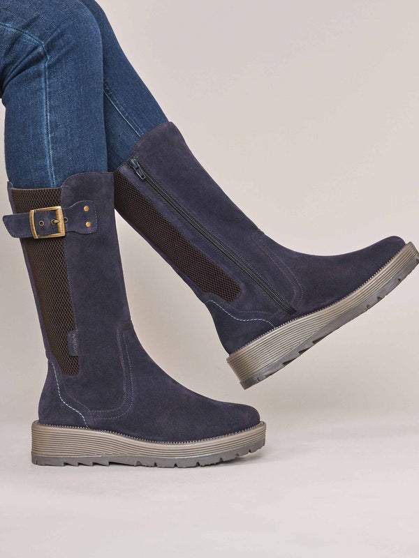 Blue mid-calf elasticated boot - RANNOCH INDIGO SUEDE