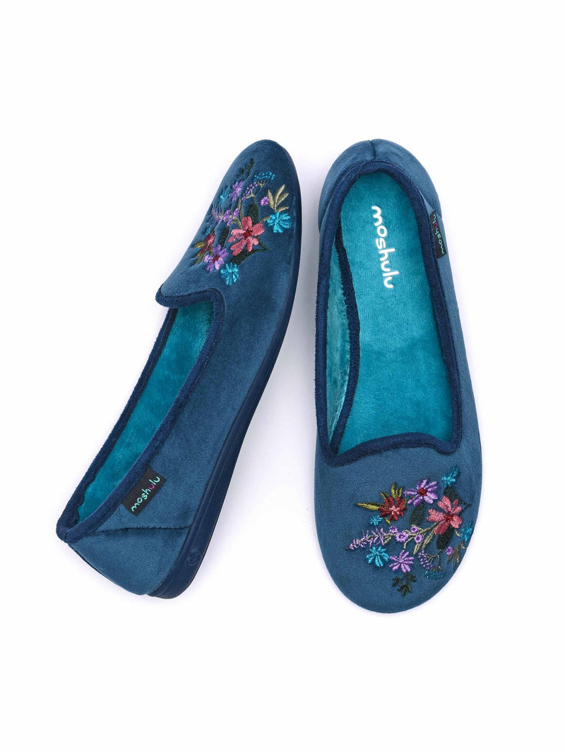 Blue floral embroidered ballerina slipper - GALAO INDIGO