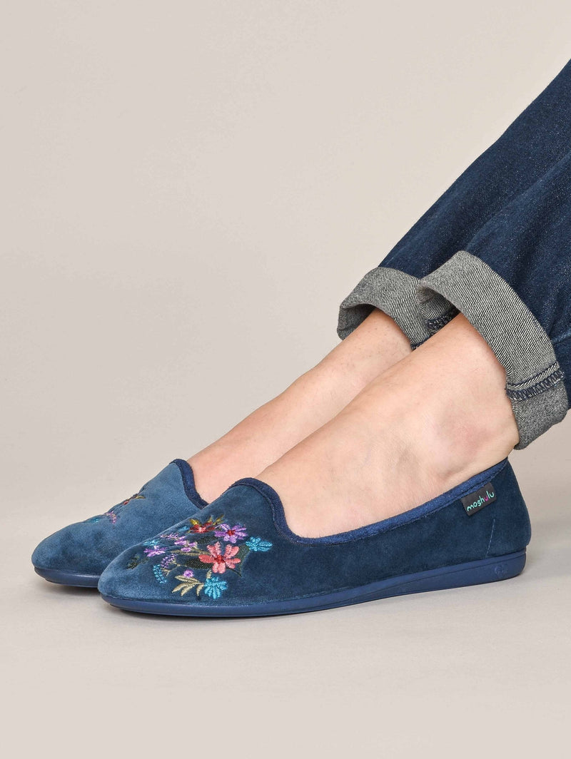 Blue floral embroidered ballerina slipper - GALAO INDIGO