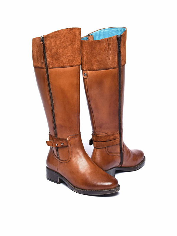 Brown tall leather riding boot - FREJA TAN