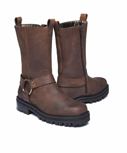 【専用出品】HTS ハイカットワラビー ブーツ モカシン シープスキン ブラウン FIRTH BROWN WAXY | Brown biker boot with squared toe | Moshulu