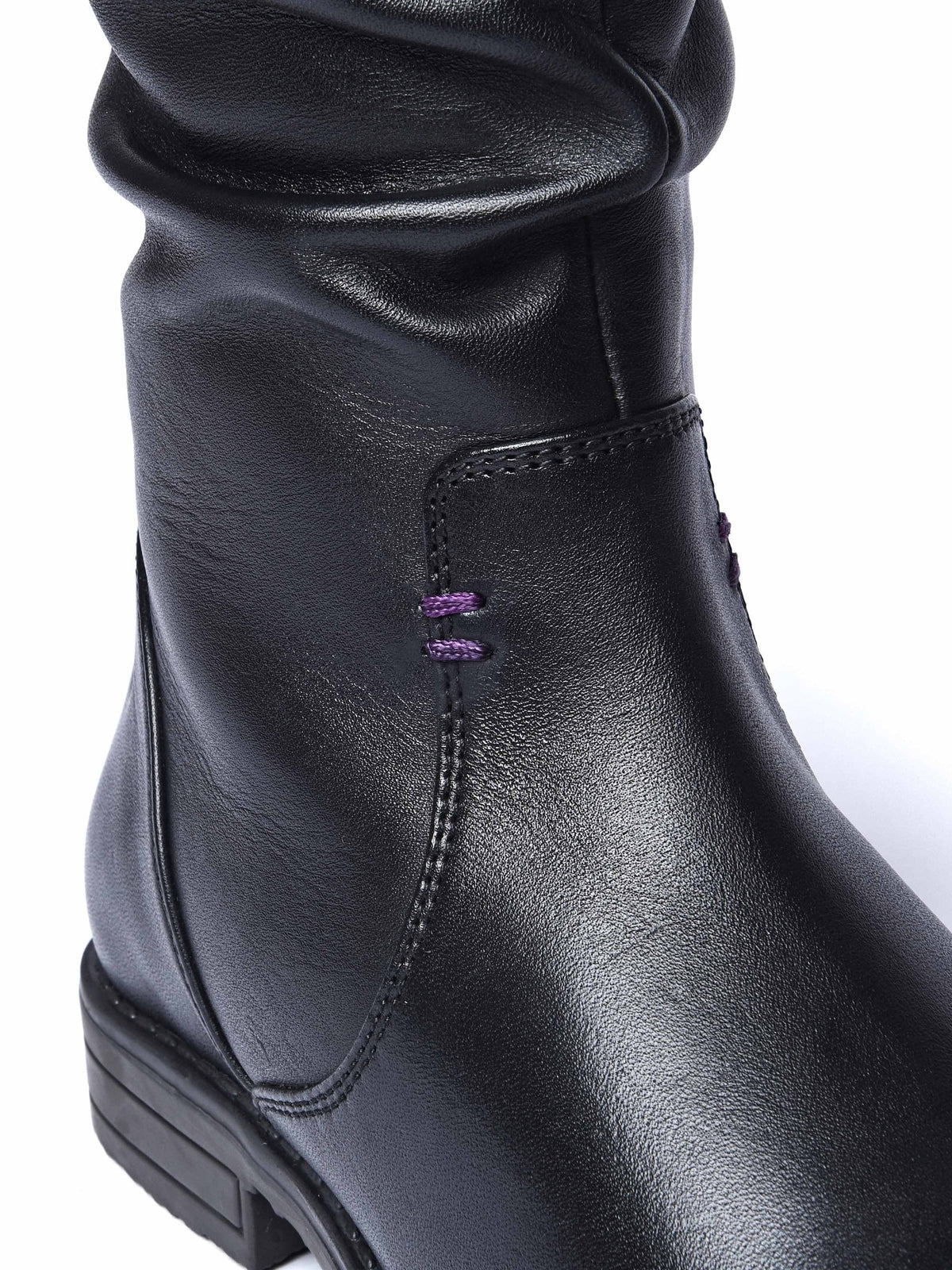 Black slouchy leather mid calf boot - GLACIER LEATHER BLACK