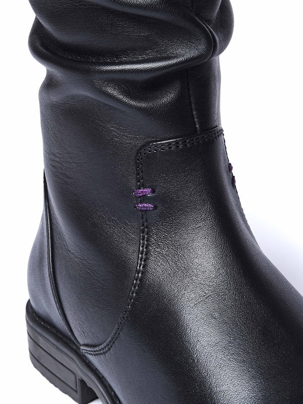 Black slouchy leather mid calf boot - GLACIER LEATHER BLACK
