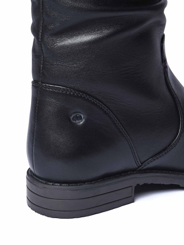 Black slouchy leather mid calf boot - GLACIER LEATHER BLACK
