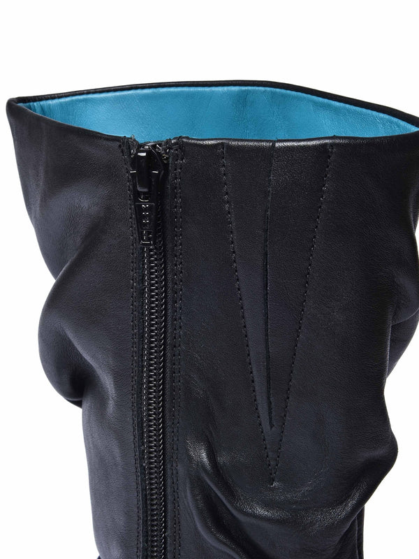 Black slouchy leather mid calf boot - GLACIER LEATHER BLACK