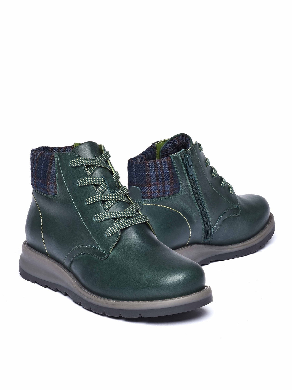 Green lace up dual-fit ankle boot - LYDD PINE GREEN WAXY