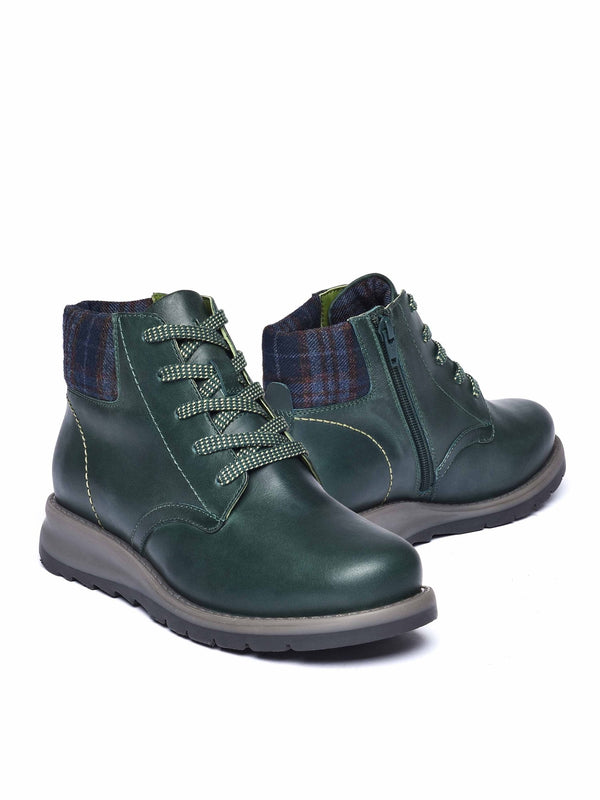 Green lace up dual-fit ankle boot - LYDD PINE GREEN WAXY