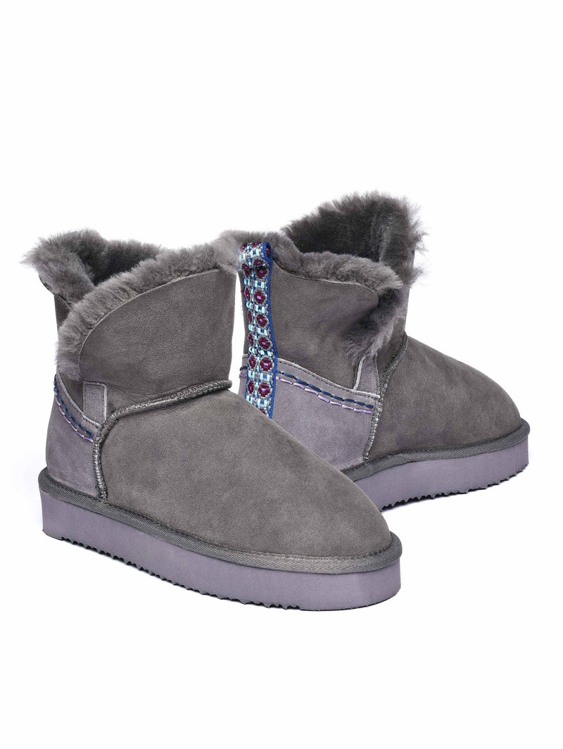 Grey sheepskin chunky bootie slipper - WATTLE 2 GREY