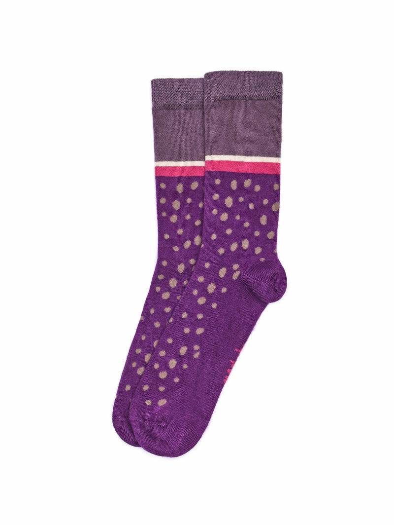 Purple bamboo patterned crew sock - PLECO PLUM SPOT
