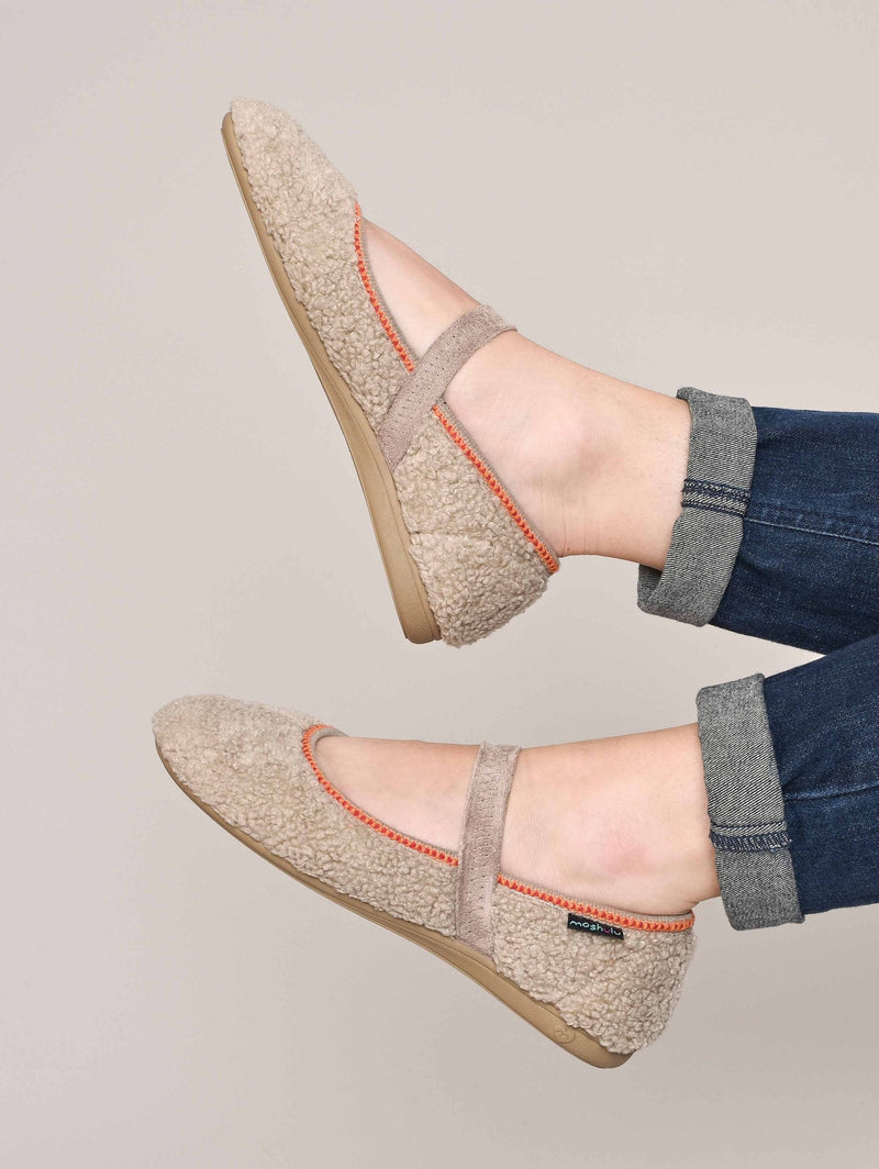 Neutral boucle ballerina slipper - LUNGO BEIGE