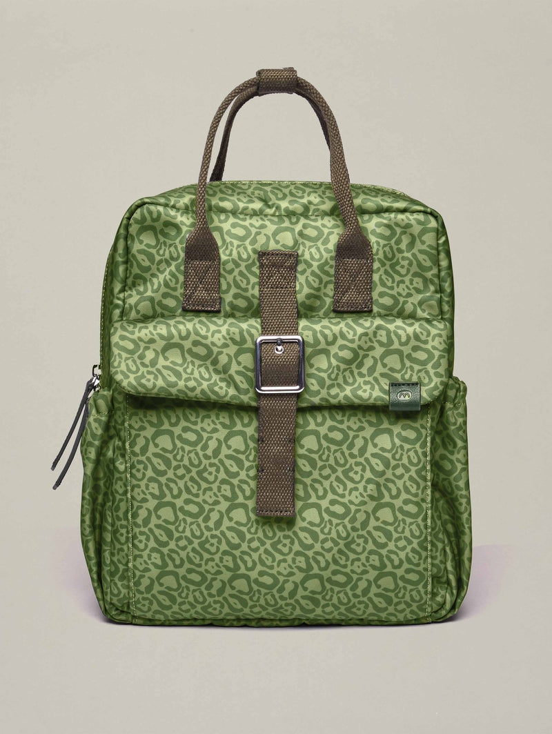 Green textile patterned backpack - NEVIS OLIVE GREEN LEOPARD