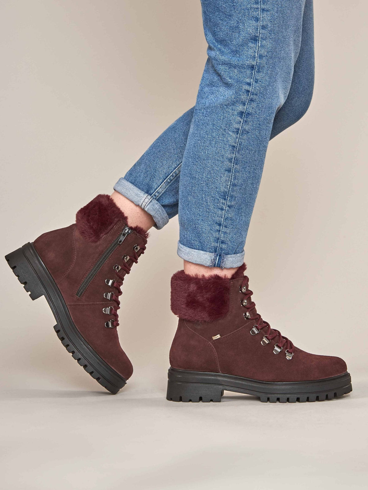 Red faux fur lined walking boot - GABBY ZINFANDEL RED SUEDE