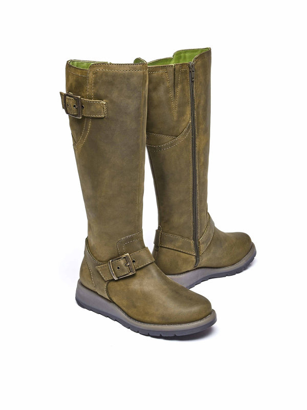 Green long leather wedge boots - STARGAZER OLIVE GREEN