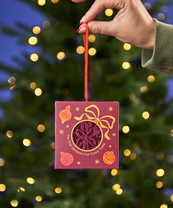 CHRISTMAS SOCK BOX FOR HER BAUBLE MORELLO CHERRY FLORAL