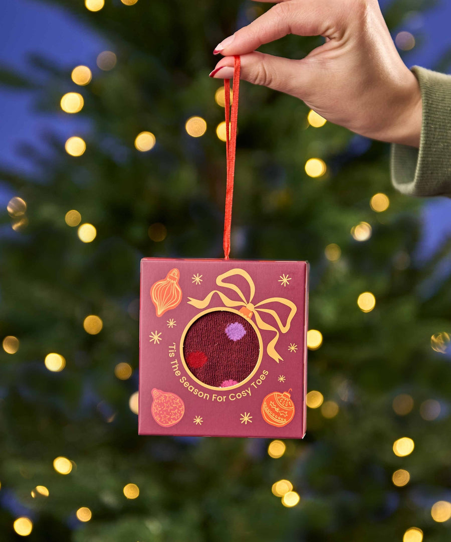 CHRISTMAS SOCK BOX FOR HER BAUBLE ZINFANDEL RED SPOT