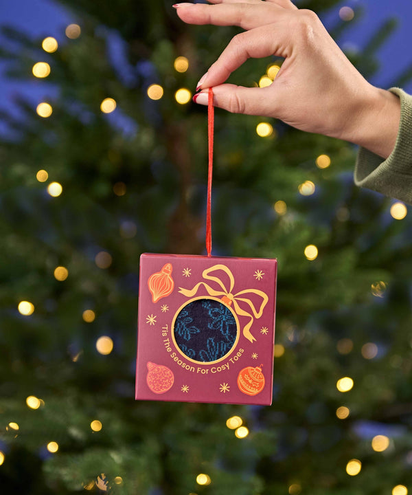 CHRISTMAS SOCK BOX FOR HER BAUBLE INDIGO FLORAL