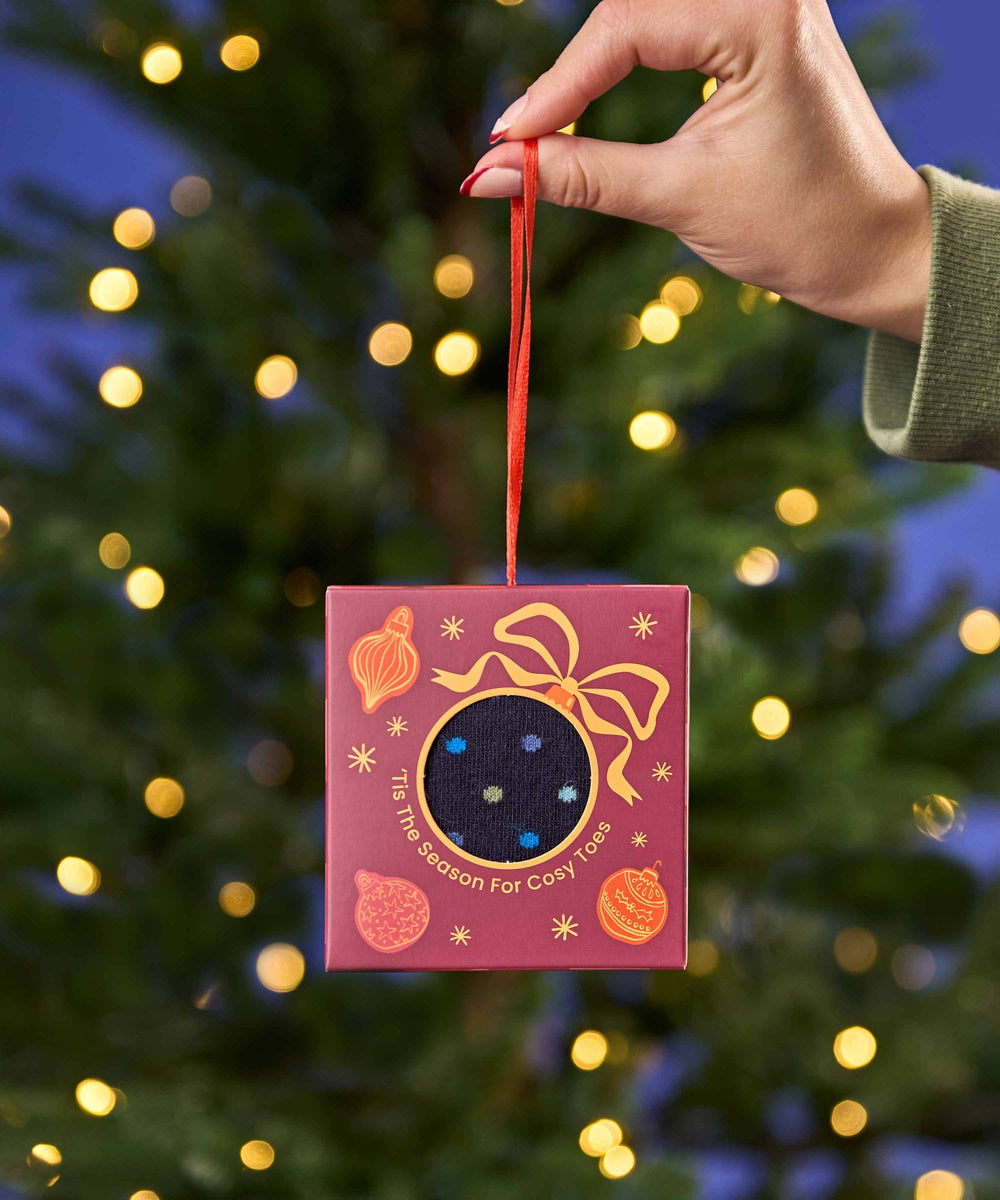 CHRISTMAS SOCK BOX FOR HER BAUBLE INDIGO MULTI SPOT