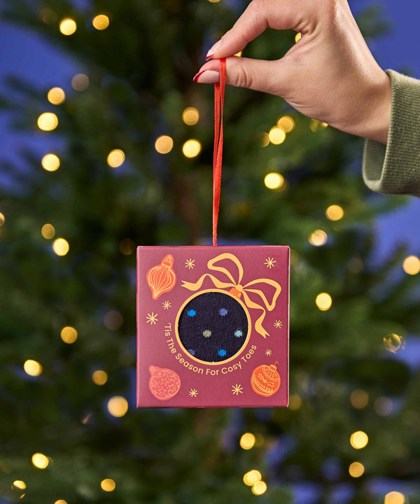 CHRISTMAS SOCK BOX FOR HER BAUBLE INDIGO MULTI SPOT