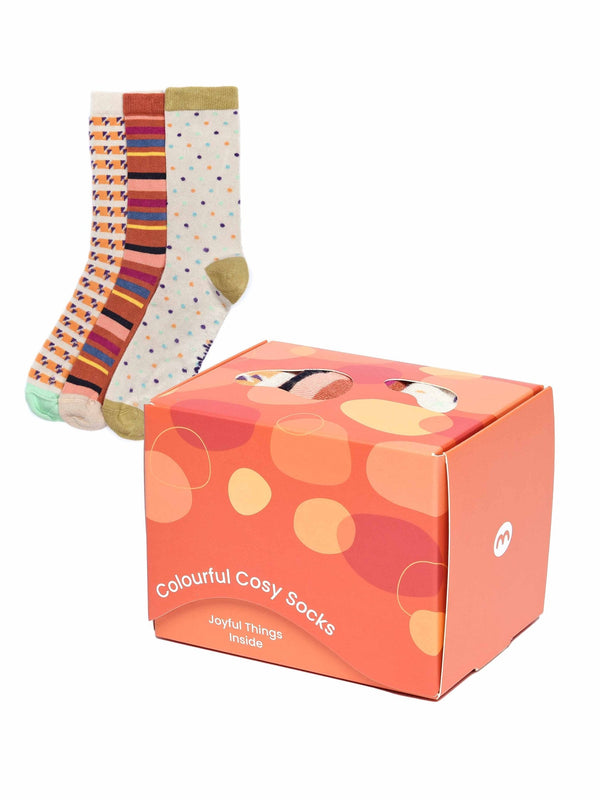 White / Neutral ladies' patterned 3 sock box - FRITILLARY SOCK BOX CREAM