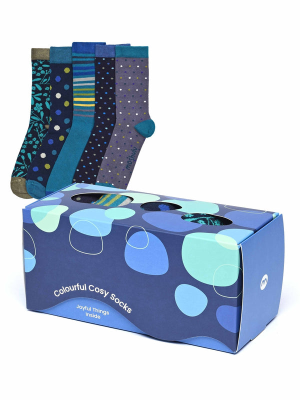 Blue ladies' patterned 5 sock box - DAMSELFLY SOCK BOX INDIGO