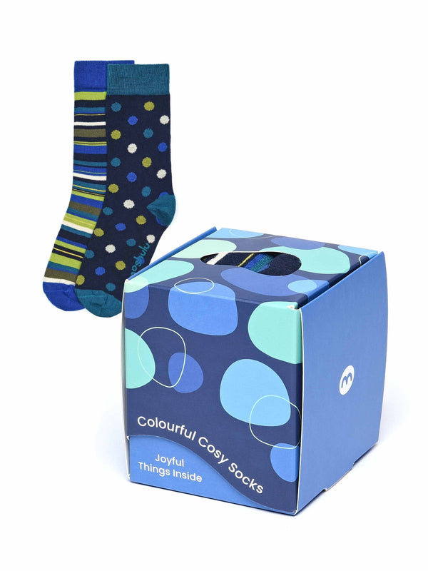 Blue ladies' patterned 2 sock box - MINKIE SOCK BOX INDIGO