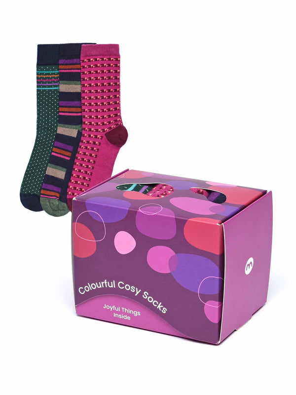 Green ladies' patterned 3 sock box - NUTHATCH SOCK BOX GREEN