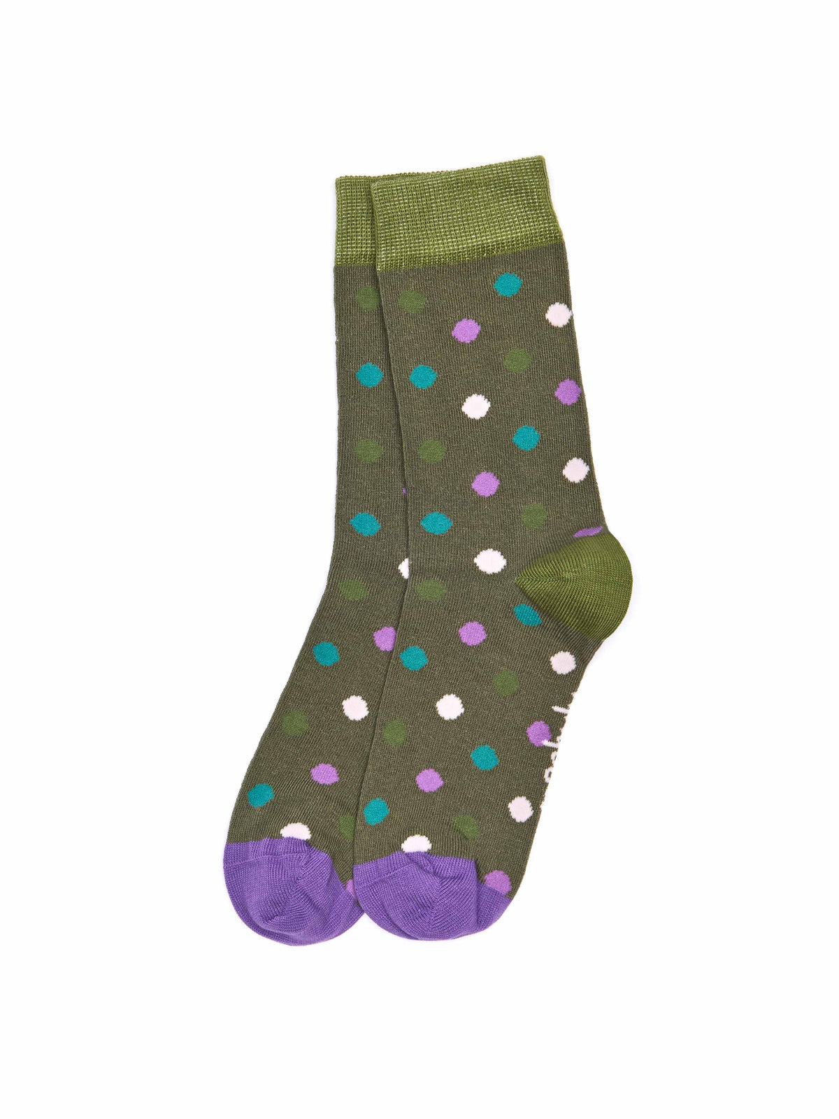 Green ladies' polka dot cotton socks - PENNY CHEW OLIVE GREEN