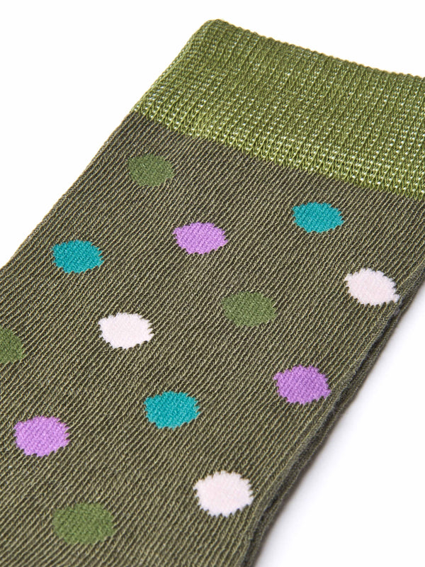 Green ladies' polka dot cotton socks - PENNY CHEW OLIVE GREEN