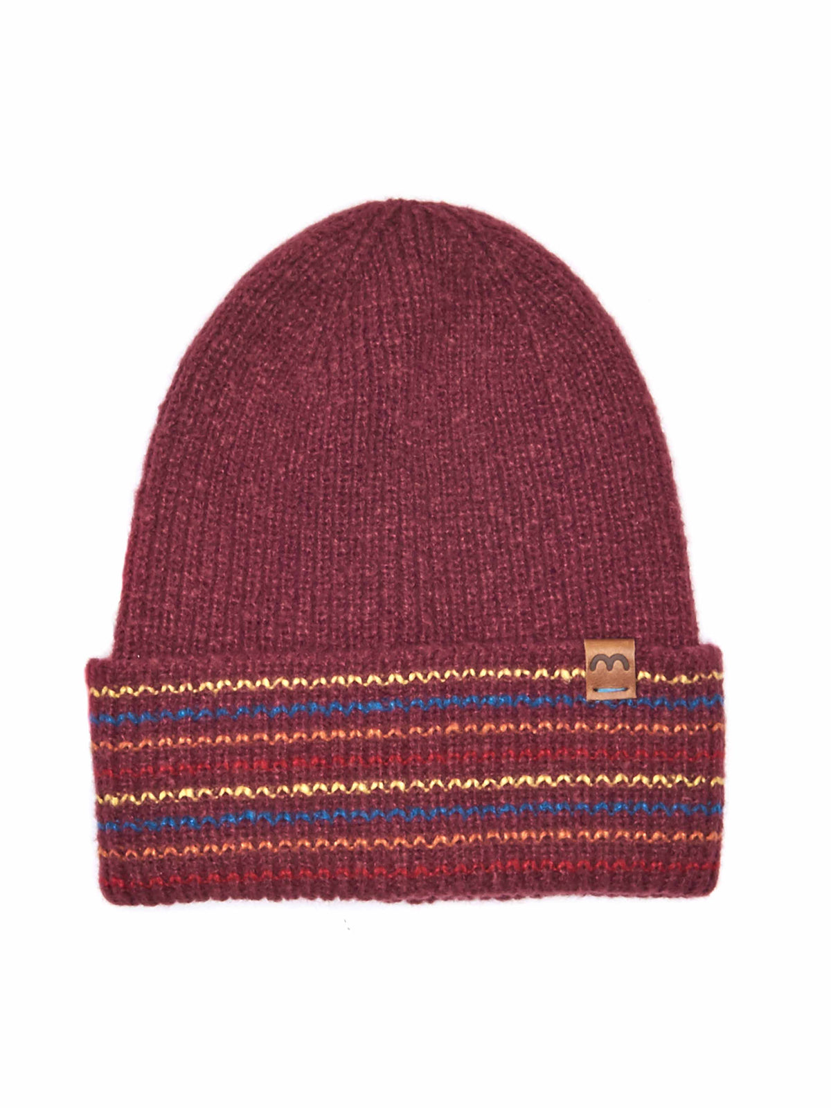 Red ladies' stripy knitted beanie hat - CHAFFINCH HAT ZINFANDEL RED MULTI