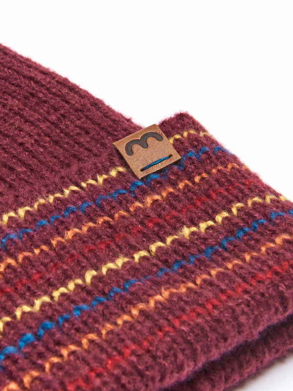 Red ladies' stripy knitted beanie hat - CHAFFINCH HAT ZINFANDEL RED MULTI