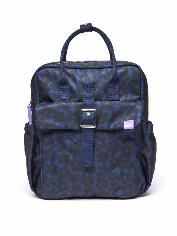 Blue textile patterned backpack - NEVIS INDIGO FLORAL