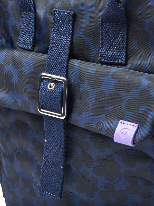 Blue textile patterned backpack - NEVIS INDIGO FLORAL
