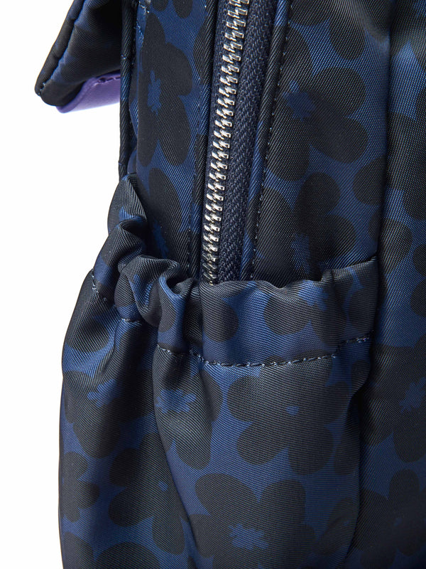 Blue textile patterned backpack - NEVIS INDIGO FLORAL