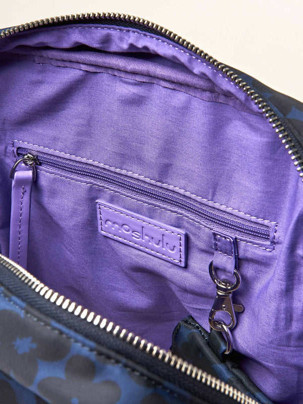 Blue textile patterned backpack - NEVIS INDIGO FLORAL