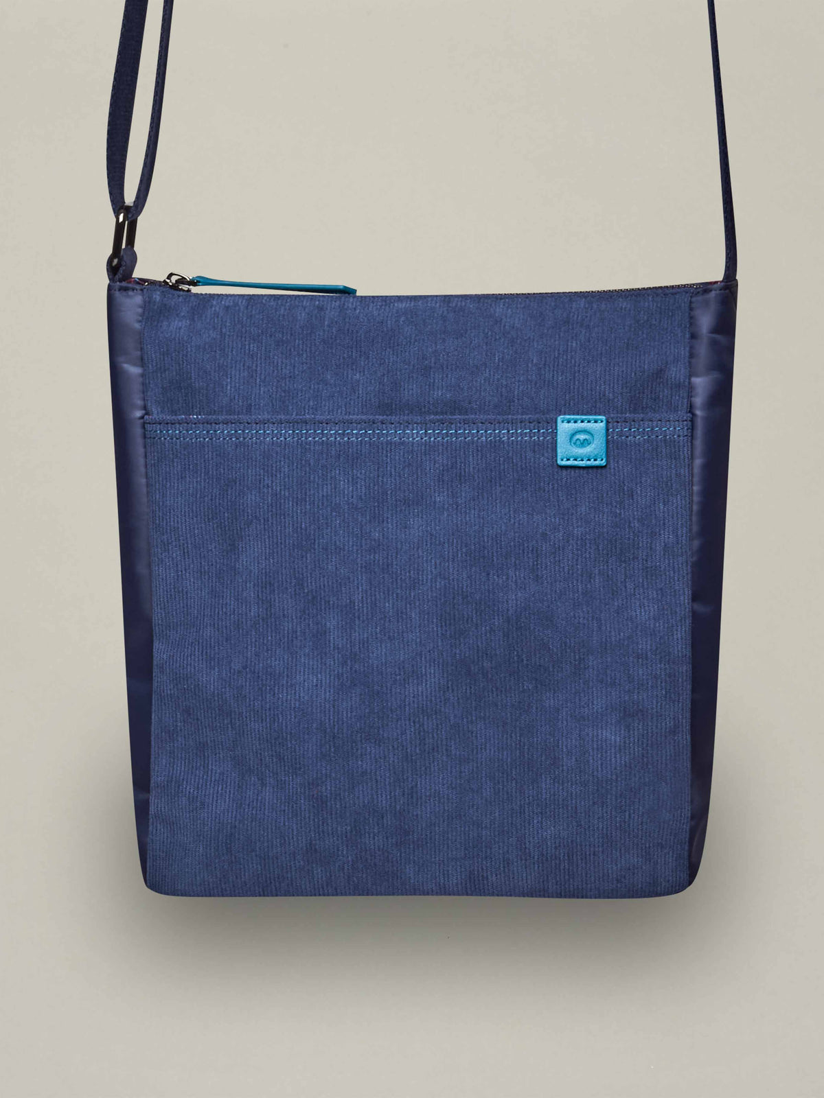 Grey / Neutral patterned textile cross body bag - STADDON DEEP HARBOUR BLUE