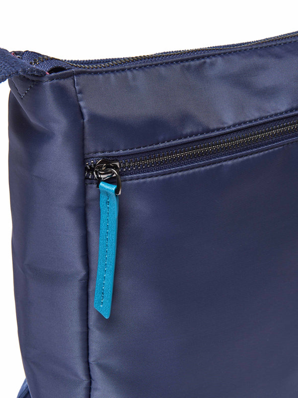 Grey / Neutral patterned textile cross body bag - STADDON DEEP HARBOUR BLUE