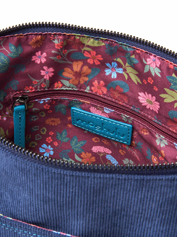Grey / Neutral patterned textile cross body bag - STADDON DEEP HARBOUR BLUE