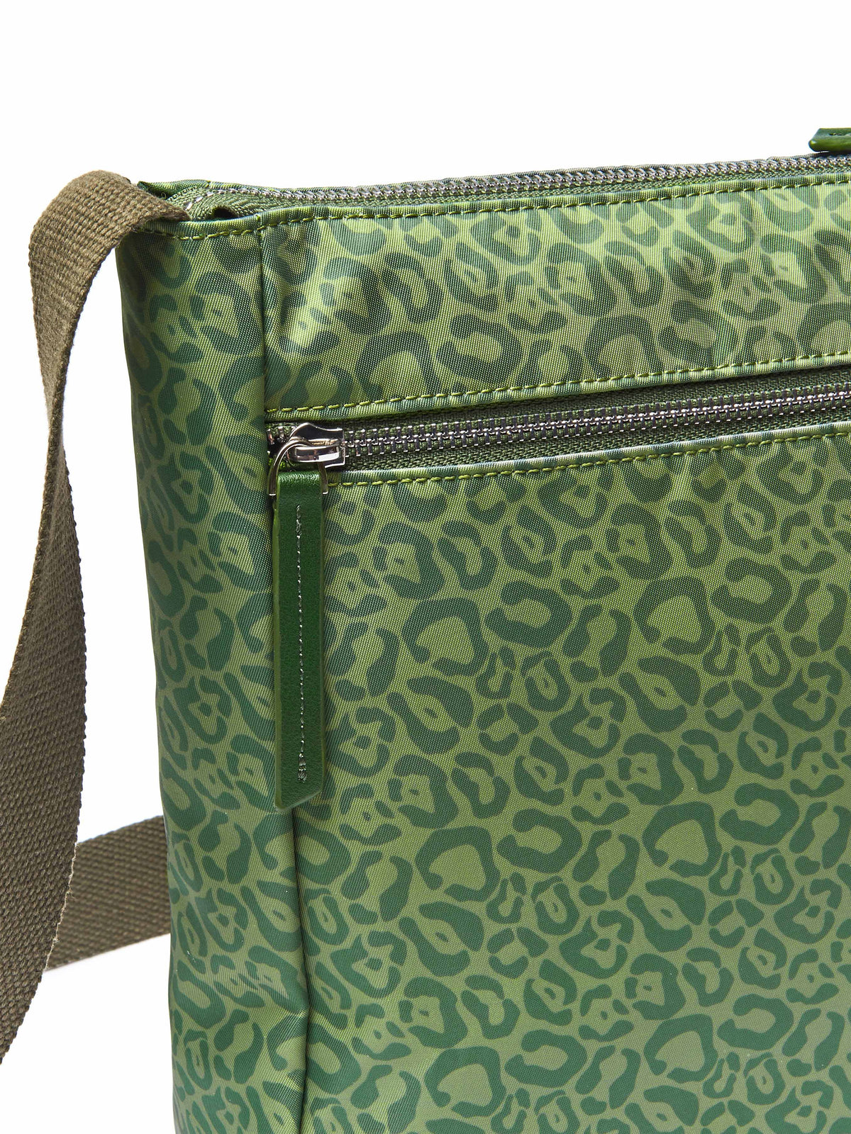 Green patterned textile cross body bag - STADDON OLIVE GREEN LEOPARD