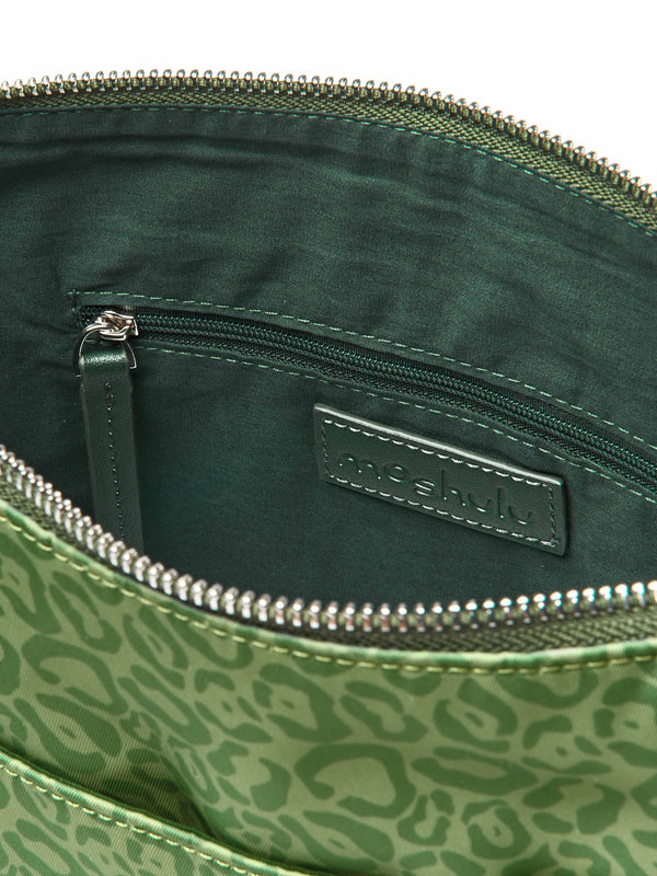 Green patterned textile cross body bag - STADDON OLIVE GREEN LEOPARD