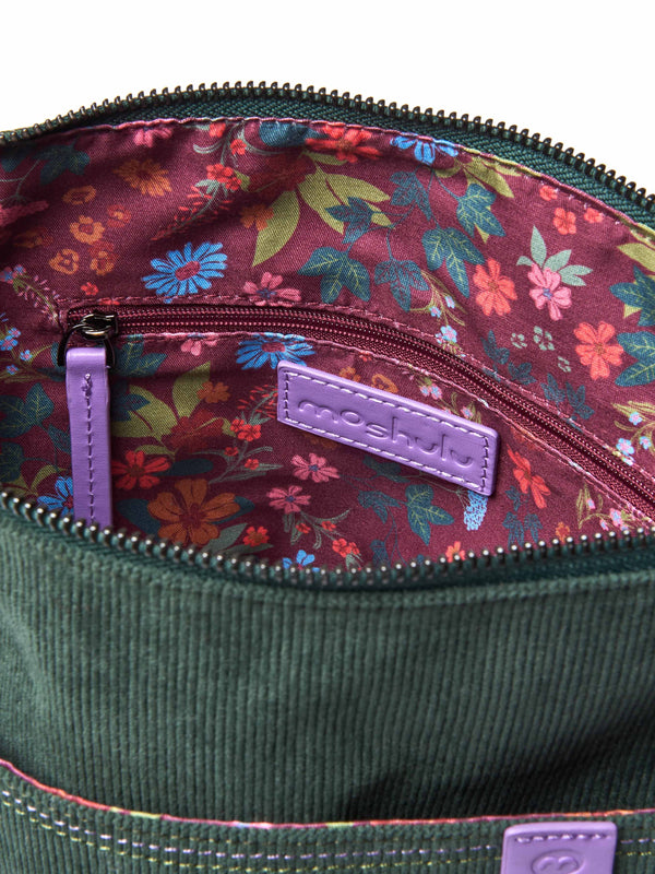 Green patterned textile cross body bag - STADDON OLIVE/PINE GREEN